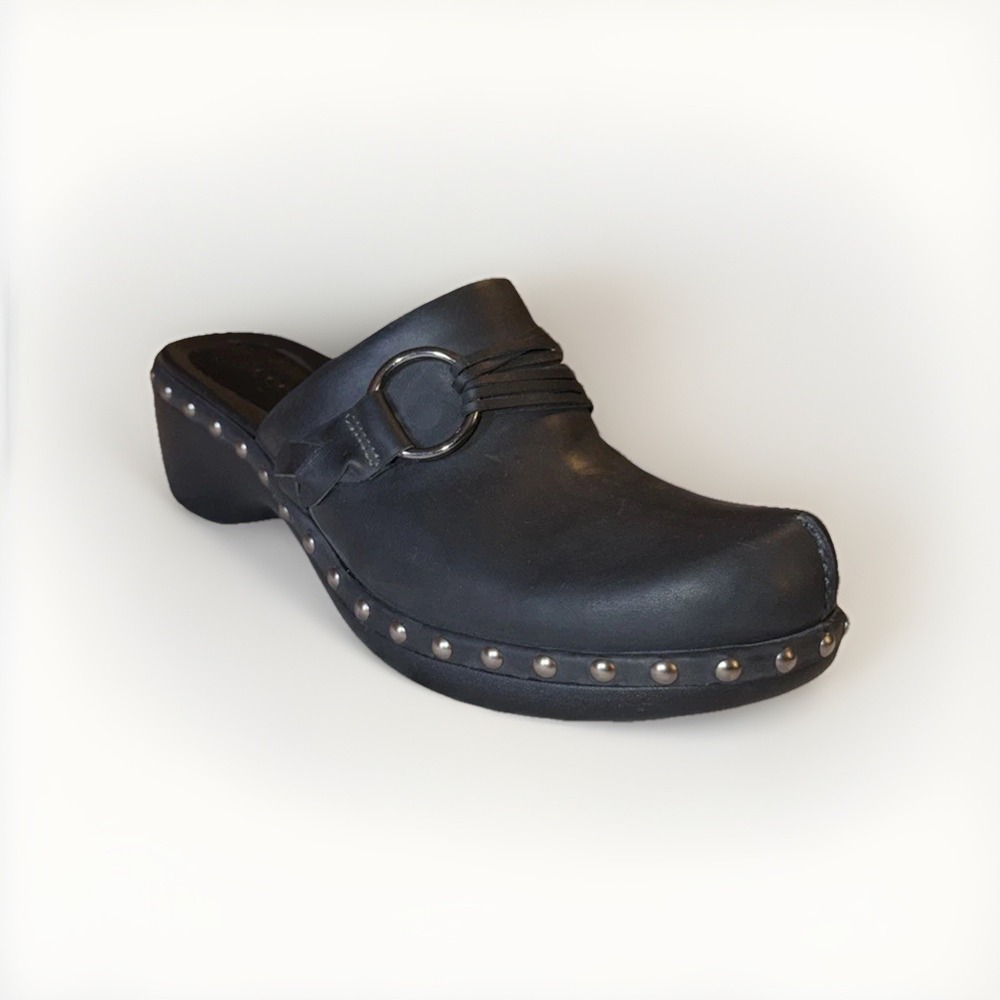 Ecco Black Leather Studded Chunky Clogs Mules Women's Size 41 (10/10.5)